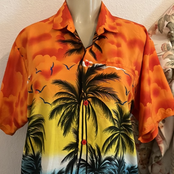 Happy Bay Tropical Multi Color Rima Design Button Front Short Sleeve Shirt - Picture 2 of 12